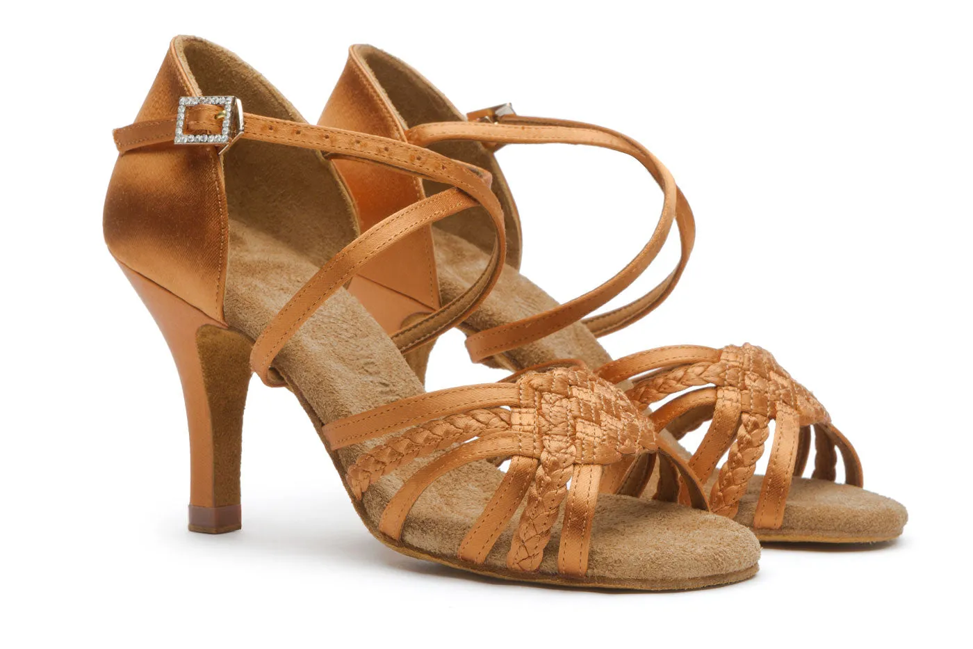BD Dance 2360-B Ladies Latin Dance Shoe with Cross Ankle Strap and Braided Strap Detail