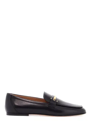 black calfskin women's loafers with metallic band