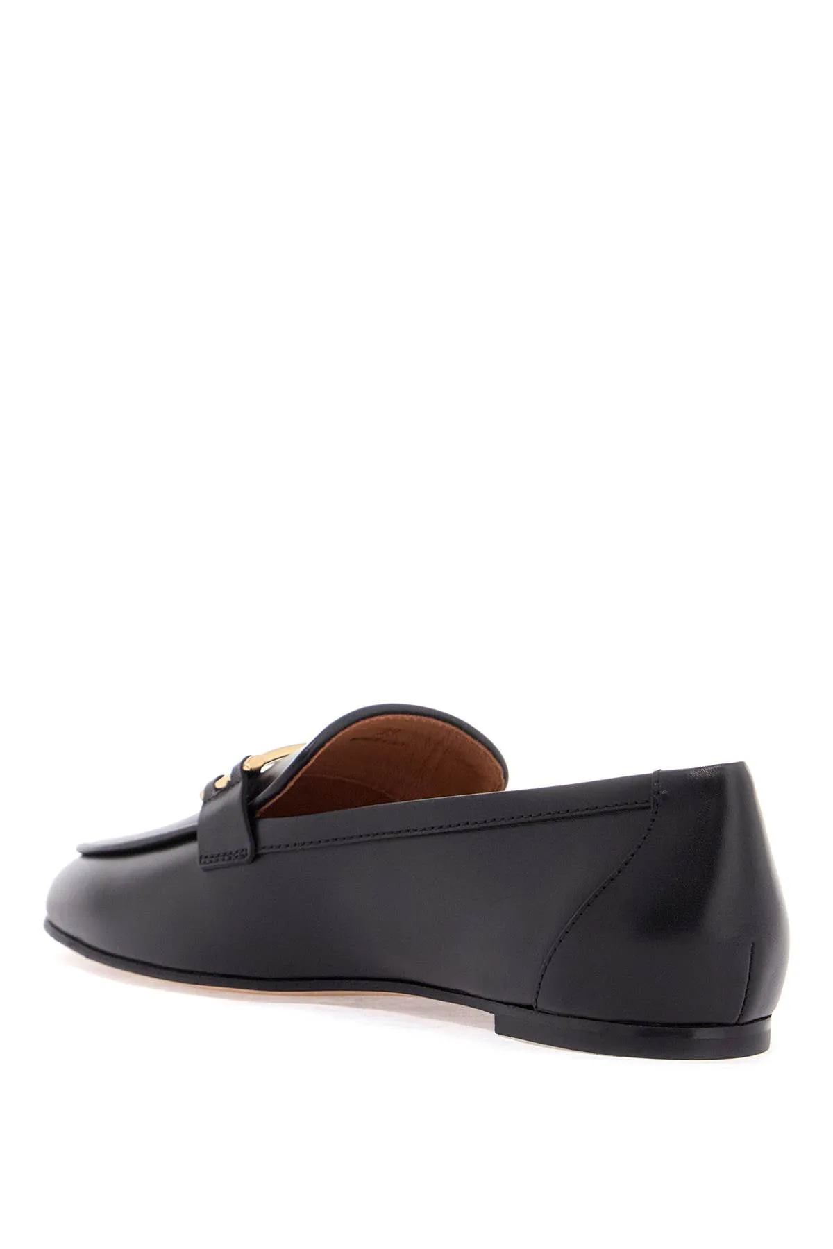 black calfskin women's loafers with metallic band