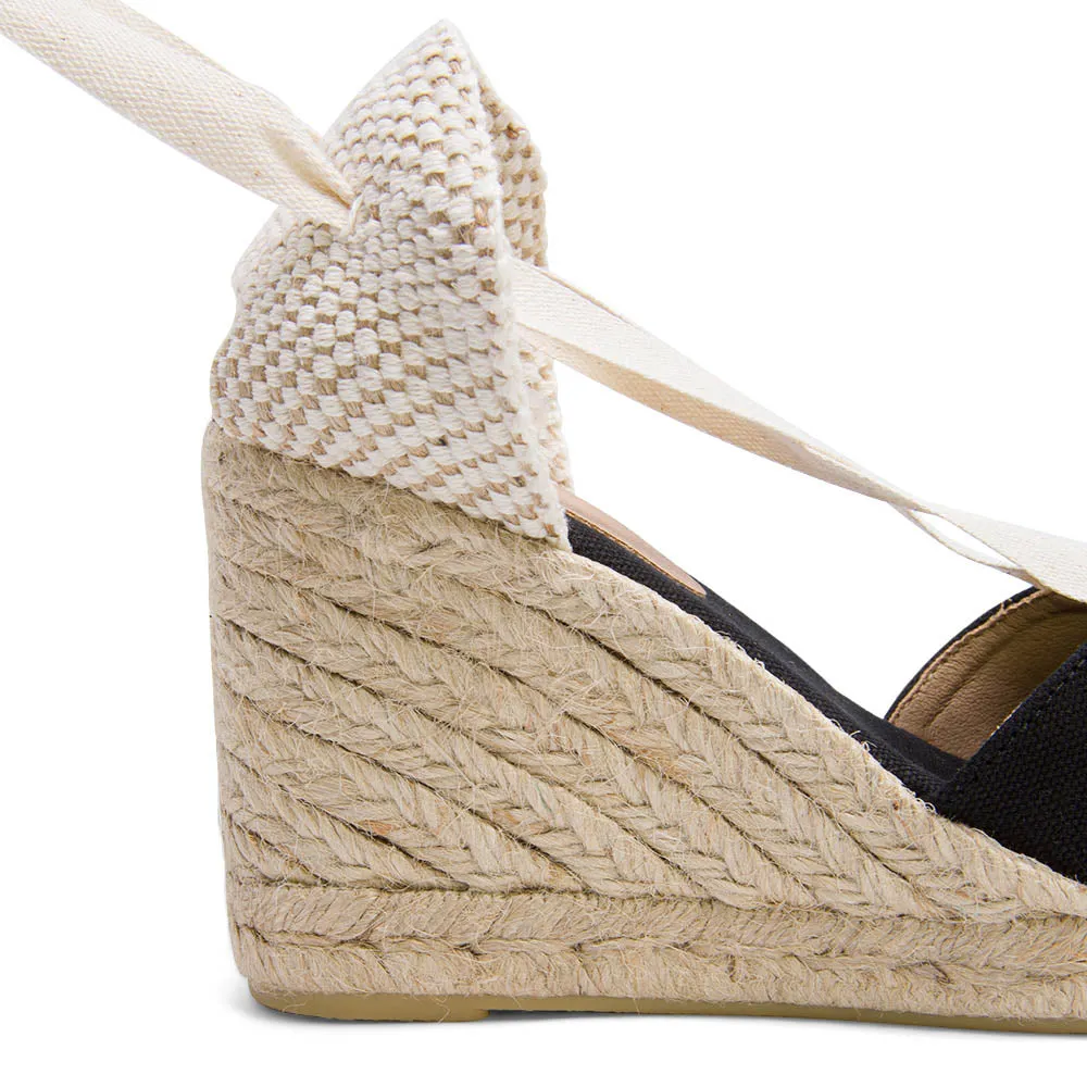 Black Wedge Lace-Up Espadrilles with Shoelace Detail