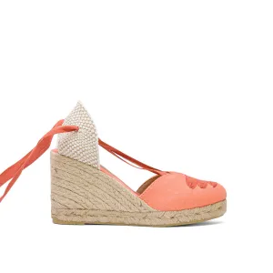 Coral Orange Wedge Lace-Up Espadrilles with Shoelace Detail