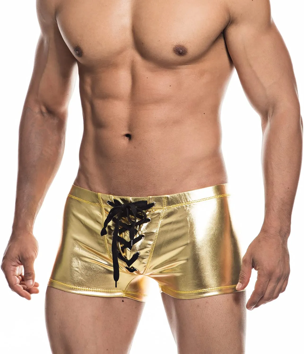 Faux Leather Metallic Swim Trunks