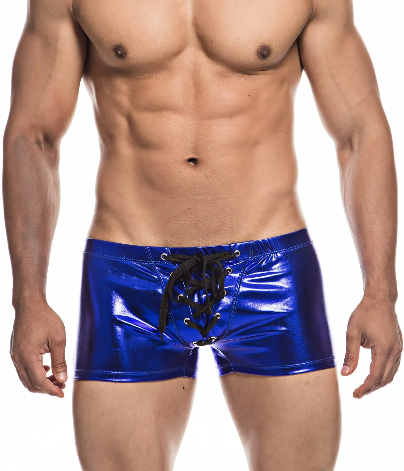Faux Leather Metallic Swim Trunks