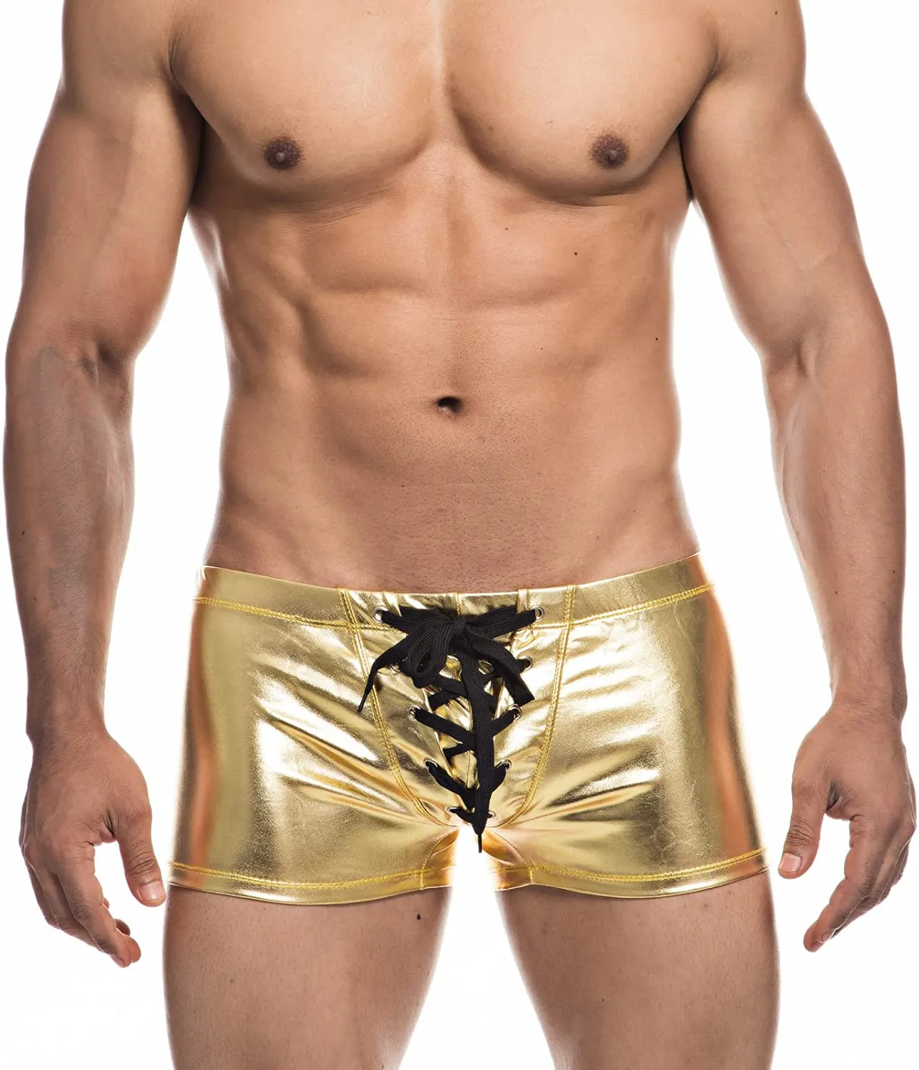 Faux Leather Metallic Swim Trunks