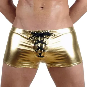 Faux Leather Metallic Swim Trunks