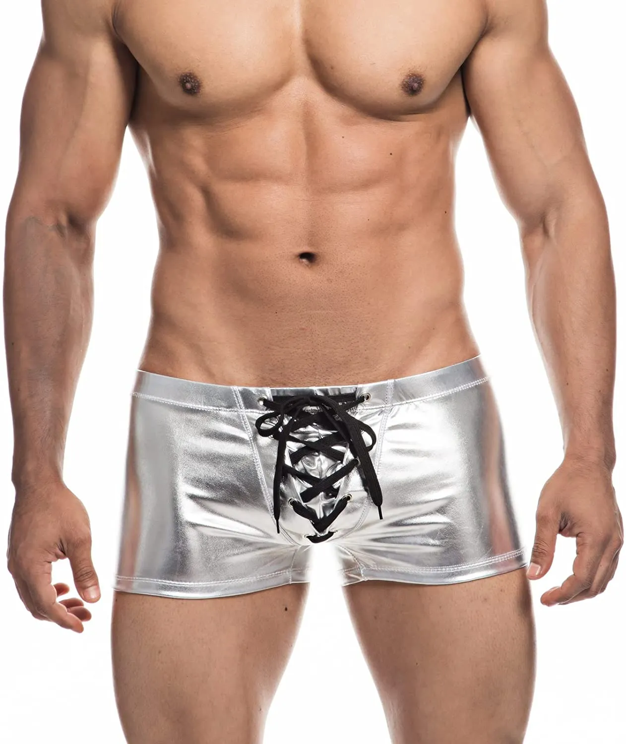 Faux Leather Metallic Swim Trunks