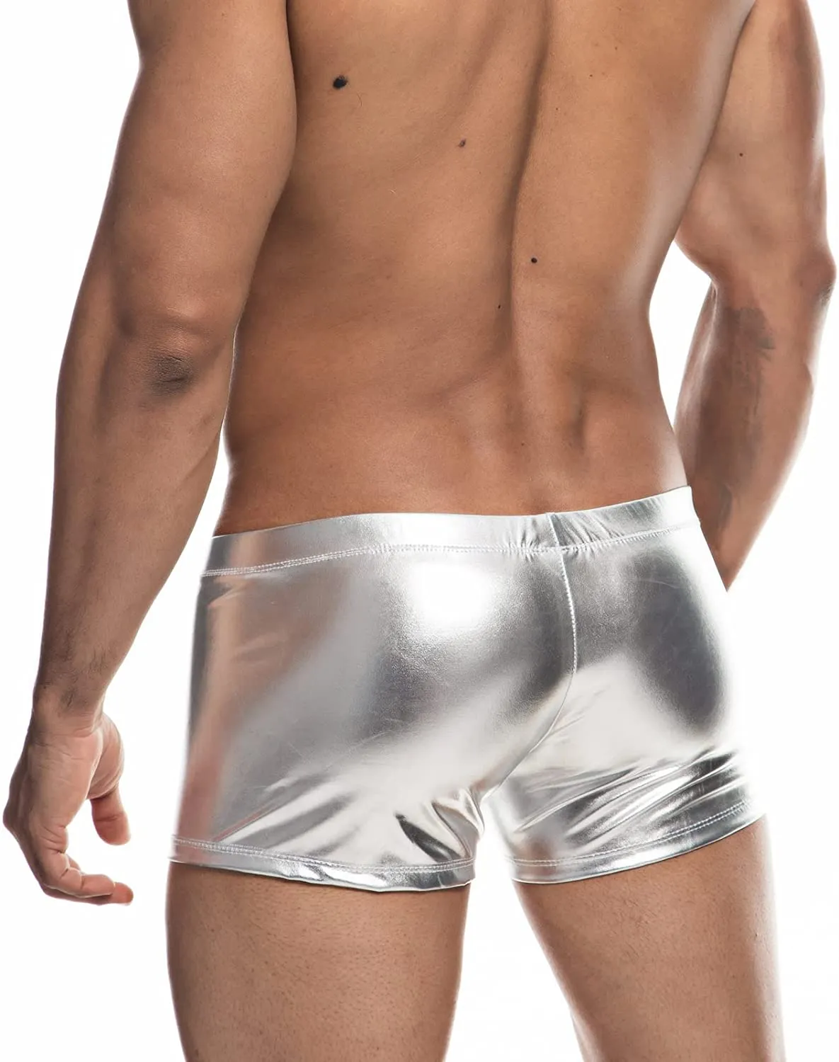 Faux Leather Metallic Swim Trunks