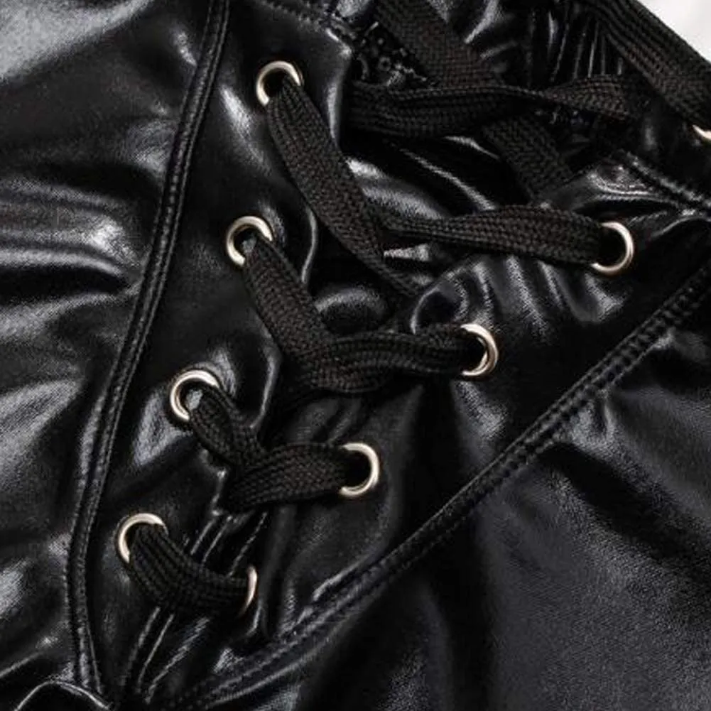 Faux Leather Metallic Swim Trunks
