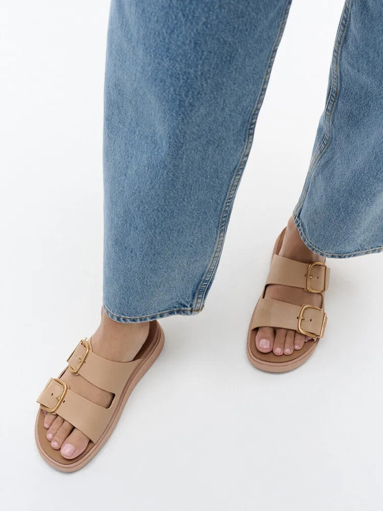 Gen-FF Buckle Two-Bar Leather Slides