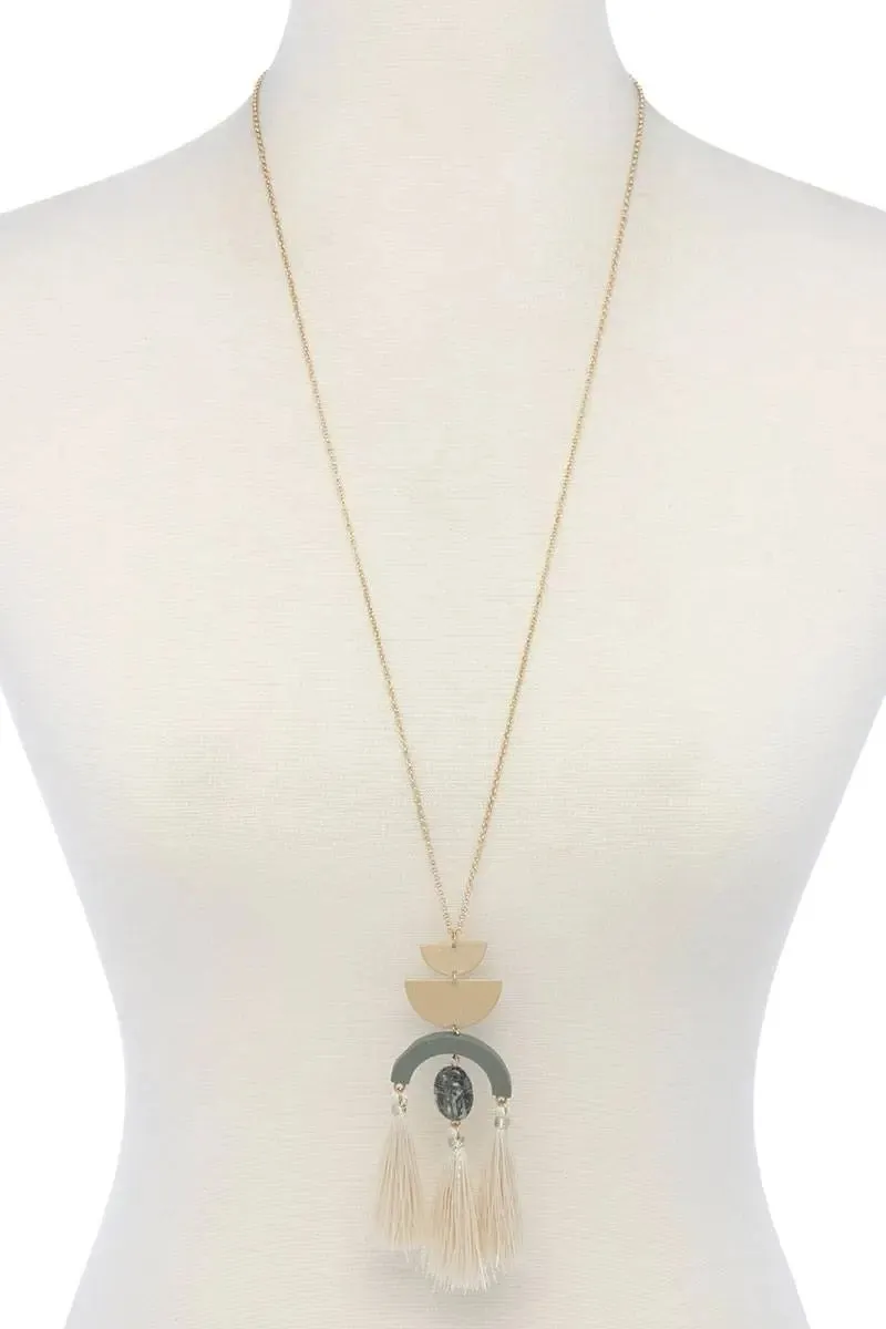 Half circle metal tassel pendant necklace