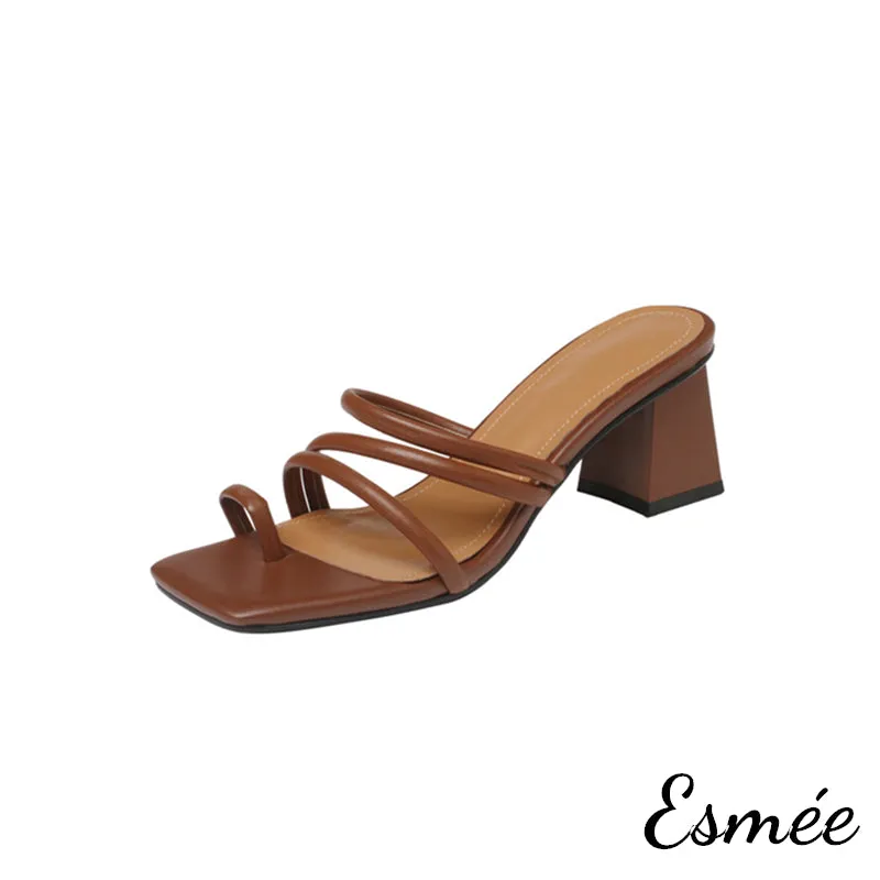 Leather High Heel Mules with Roman Straps