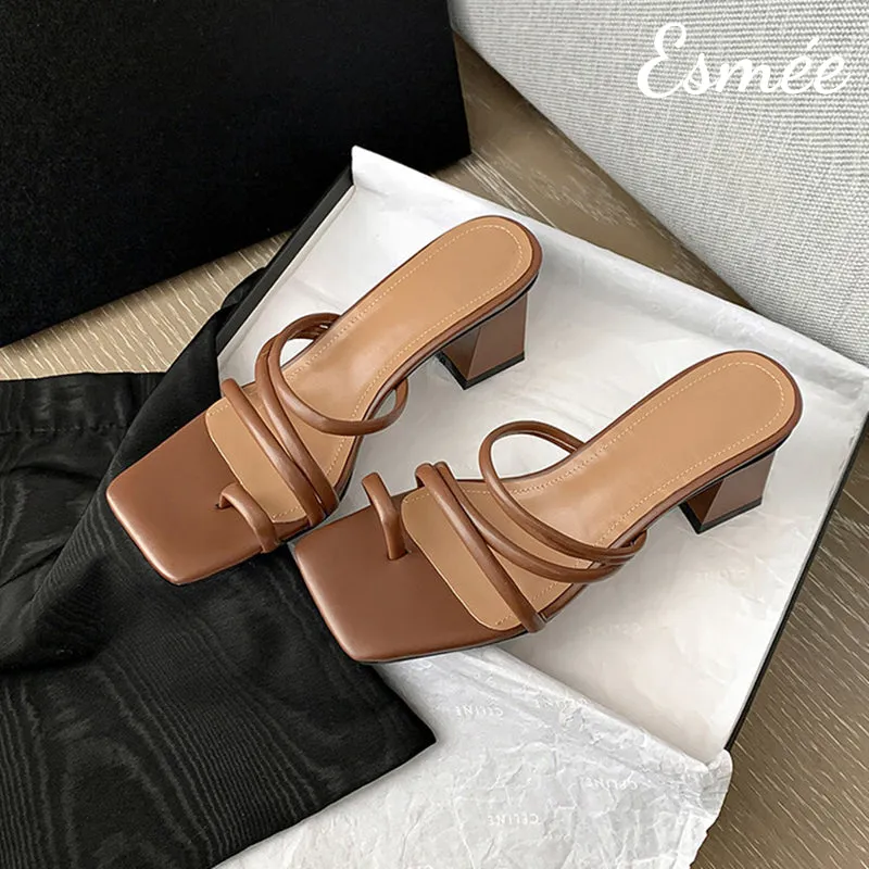 Leather High Heel Mules with Roman Straps