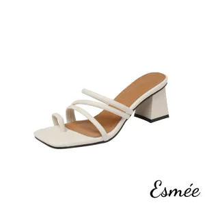 Leather High Heel Mules with Roman Straps