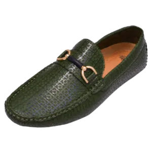 Men's Olive Green Summer Loafer Gold Buckle Style MOC-161 By Royal Shoes USA