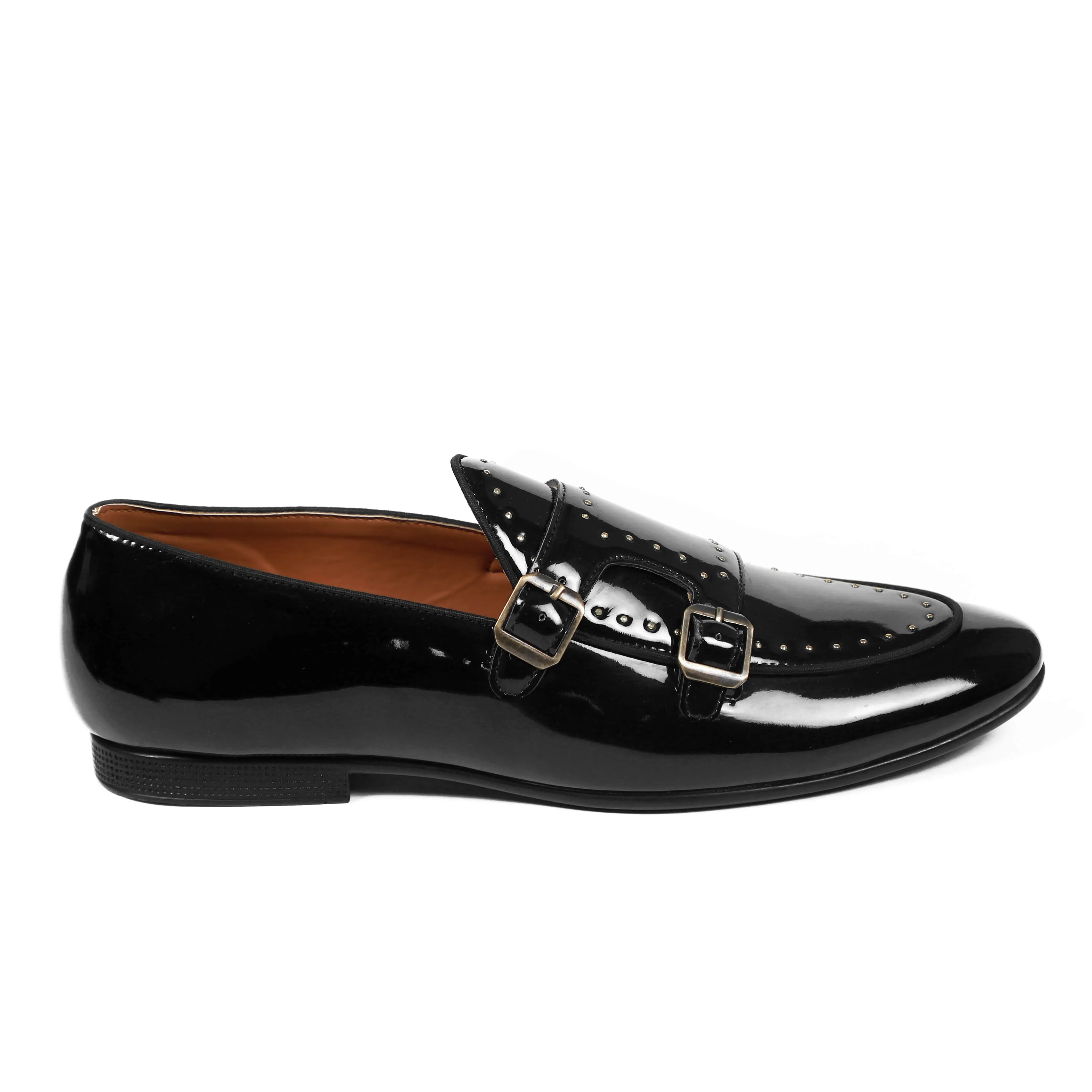 NICHE Black Patent Gold Studded Belgian Loafer