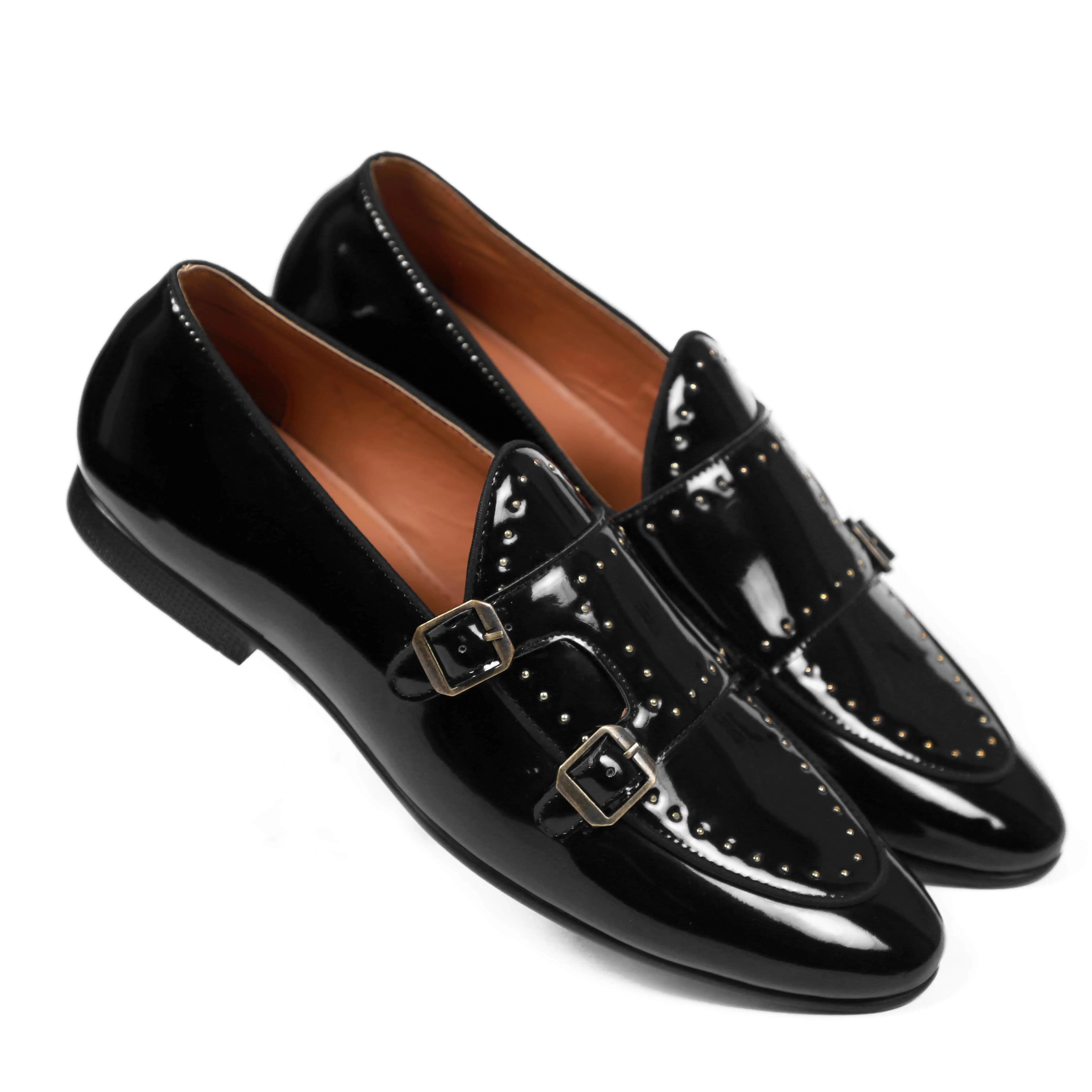 NICHE Black Patent Gold Studded Belgian Loafer