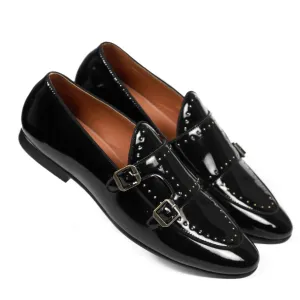 NICHE Black Patent Gold Studded Belgian Loafer