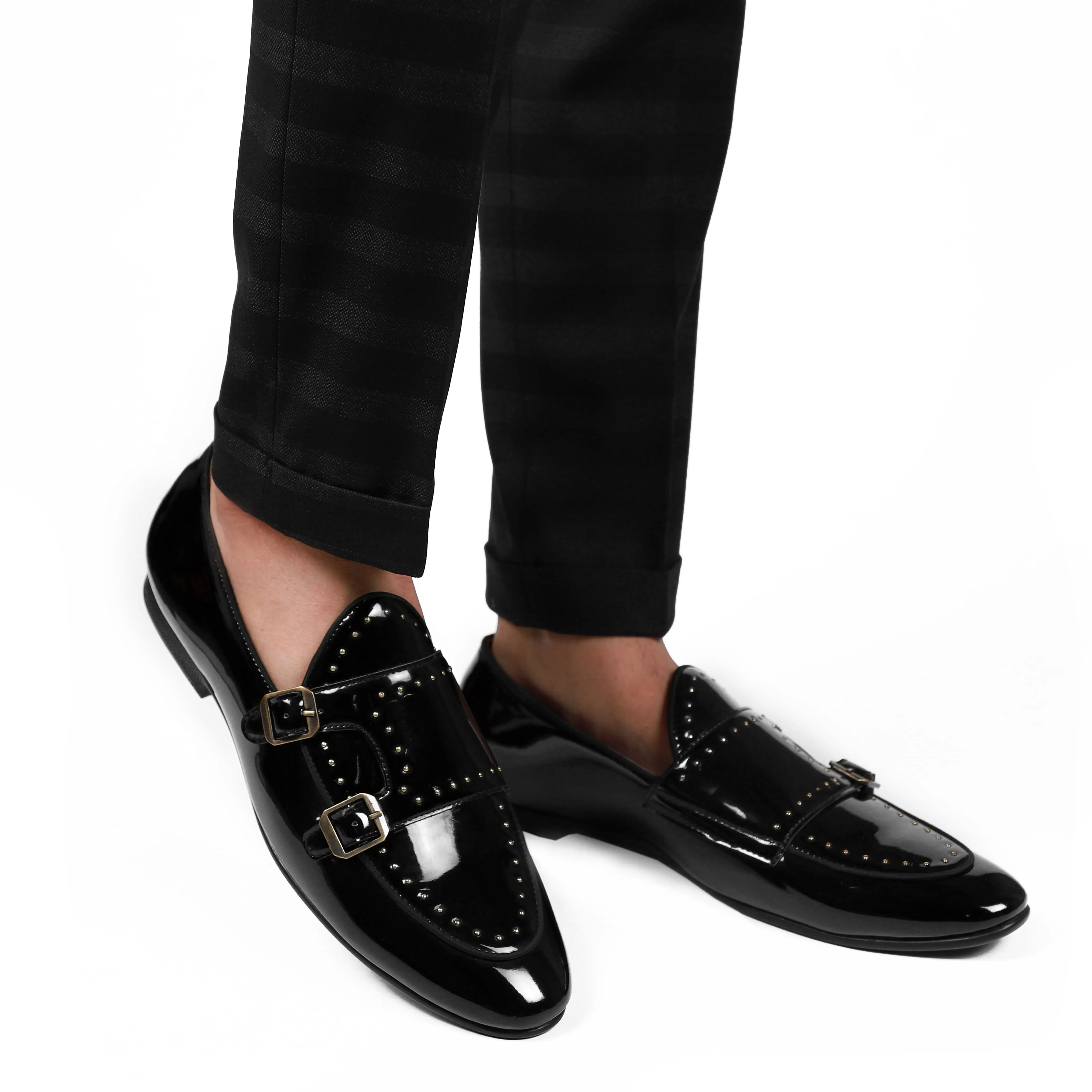 NICHE Black Patent Gold Studded Belgian Loafer