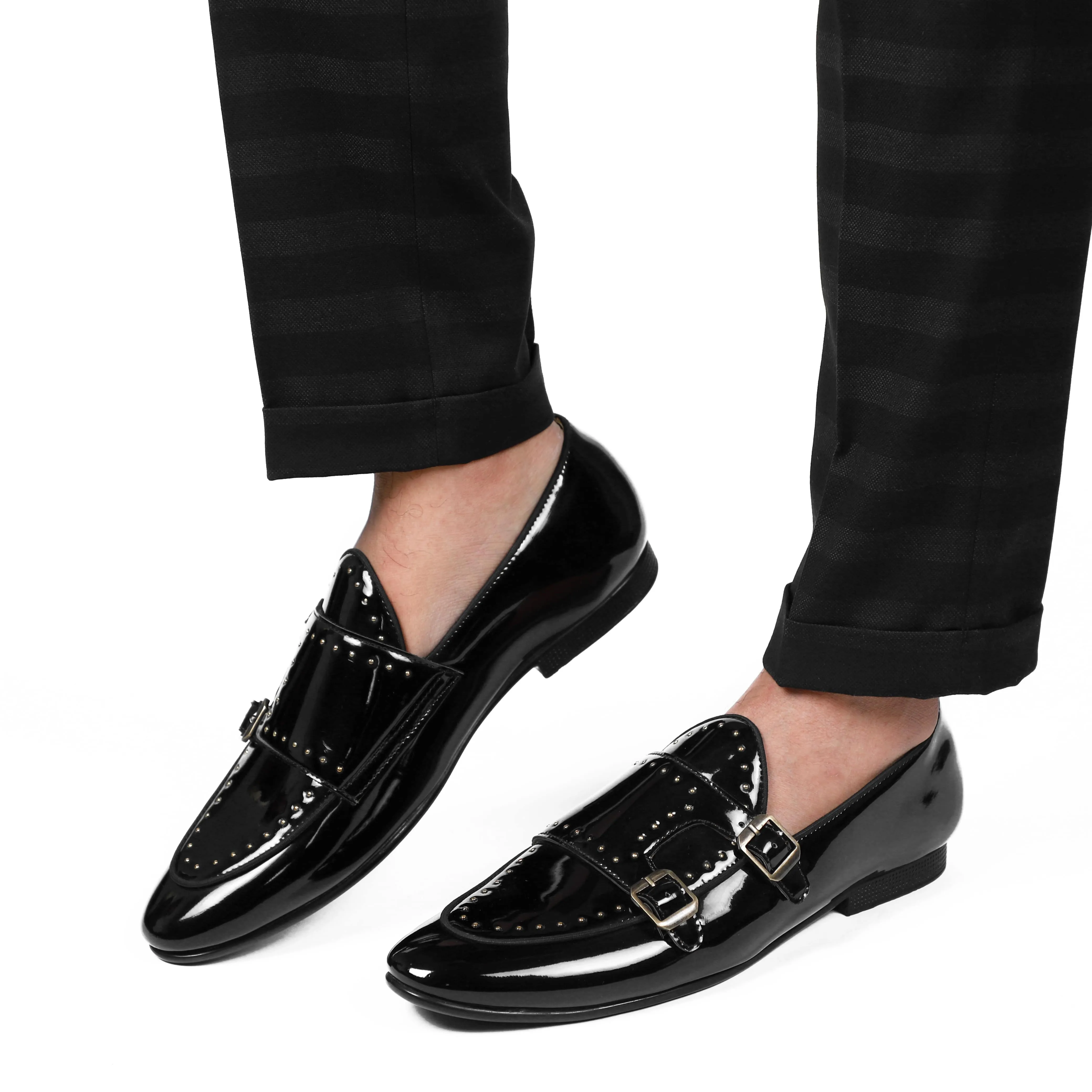 NICHE Black Patent Gold Studded Belgian Loafer