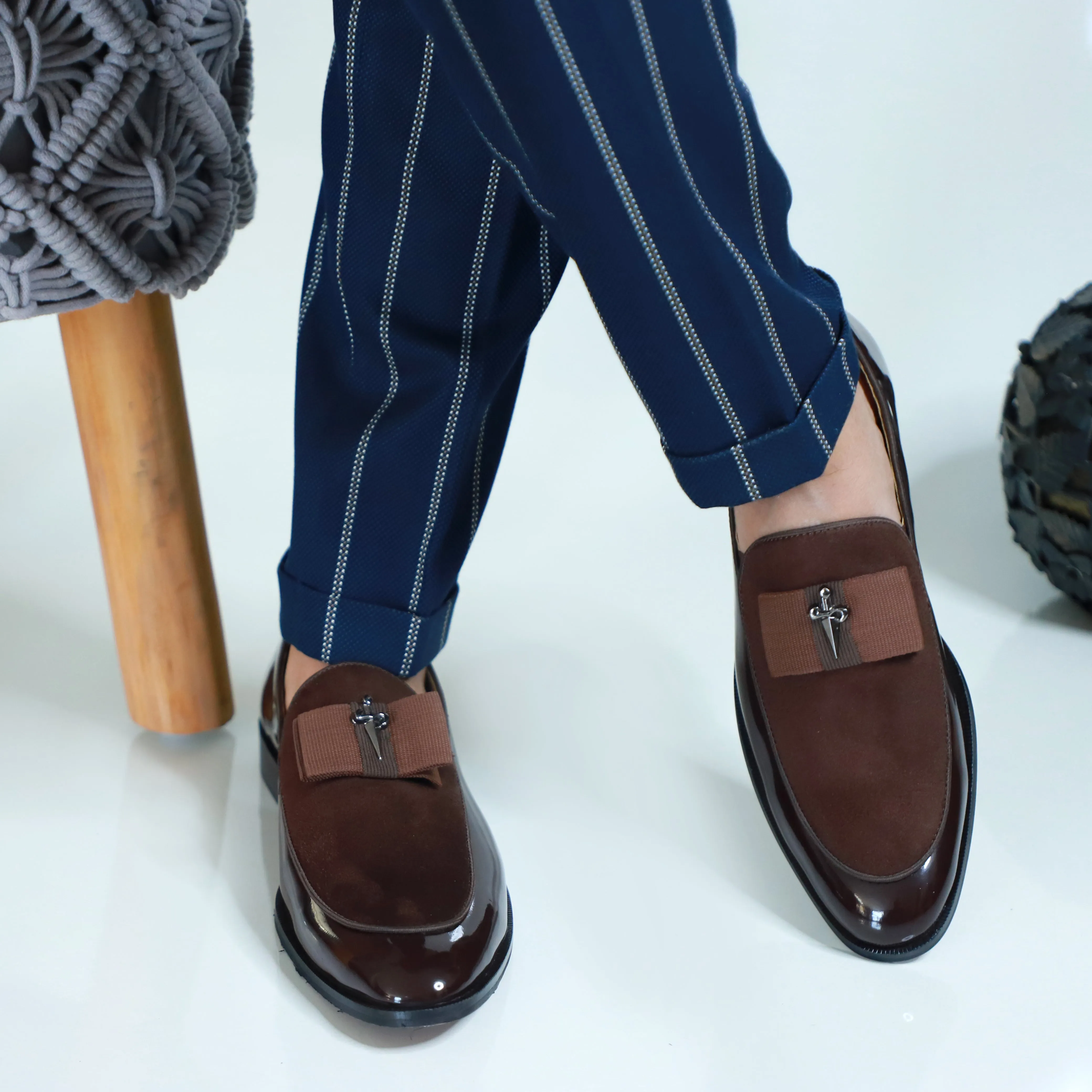 NICHE Brown Patent Brooch Loafers