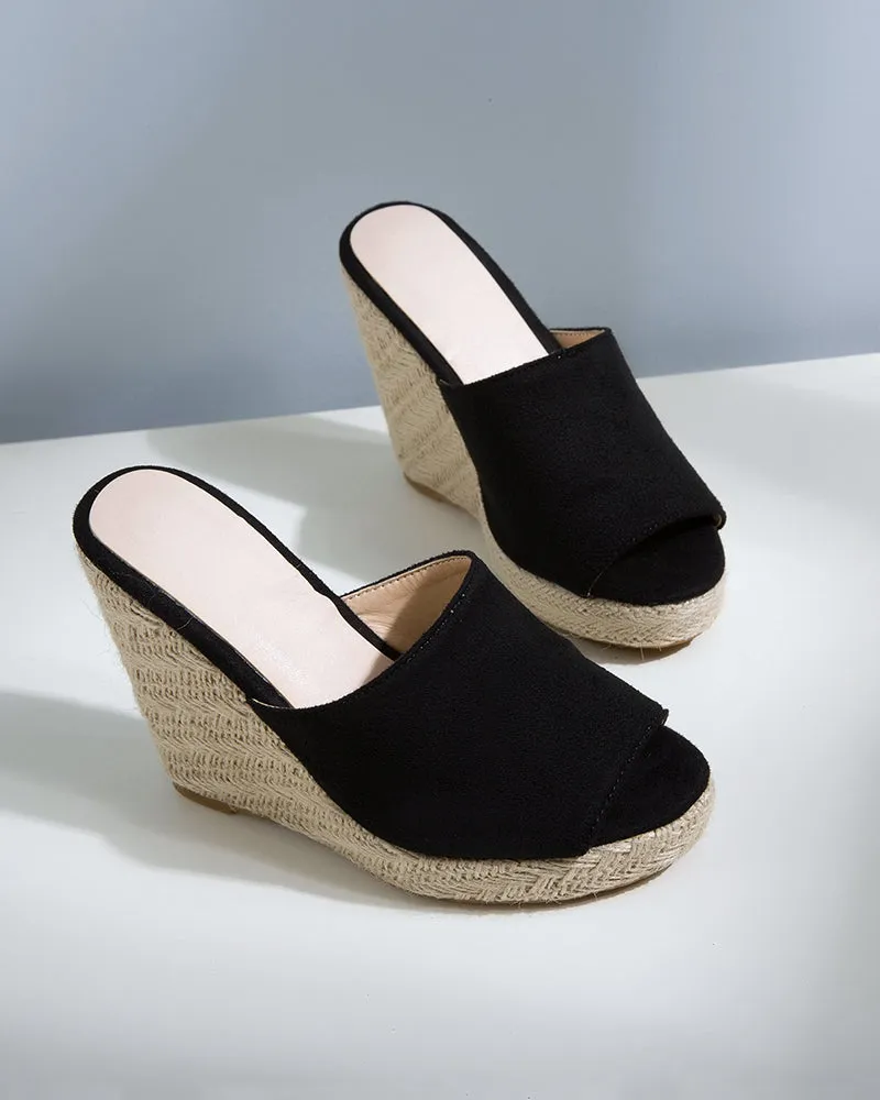 Open Toe Platform Espadrilles Slip On Wedge Sandals