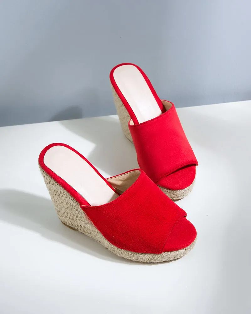 Open Toe Platform Espadrilles Slip On Wedge Sandals