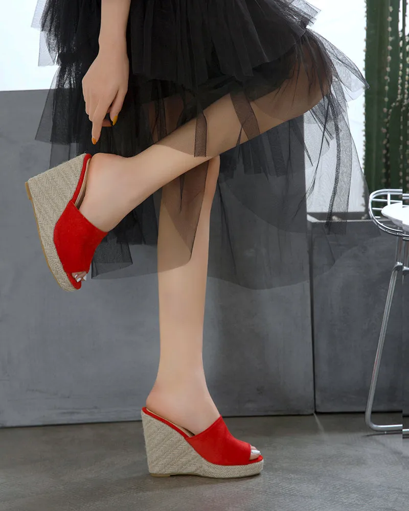 Open Toe Platform Espadrilles Slip On Wedge Sandals