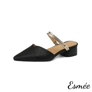 Patterned Fabrics High Heel Mules with Metallic Double Straps