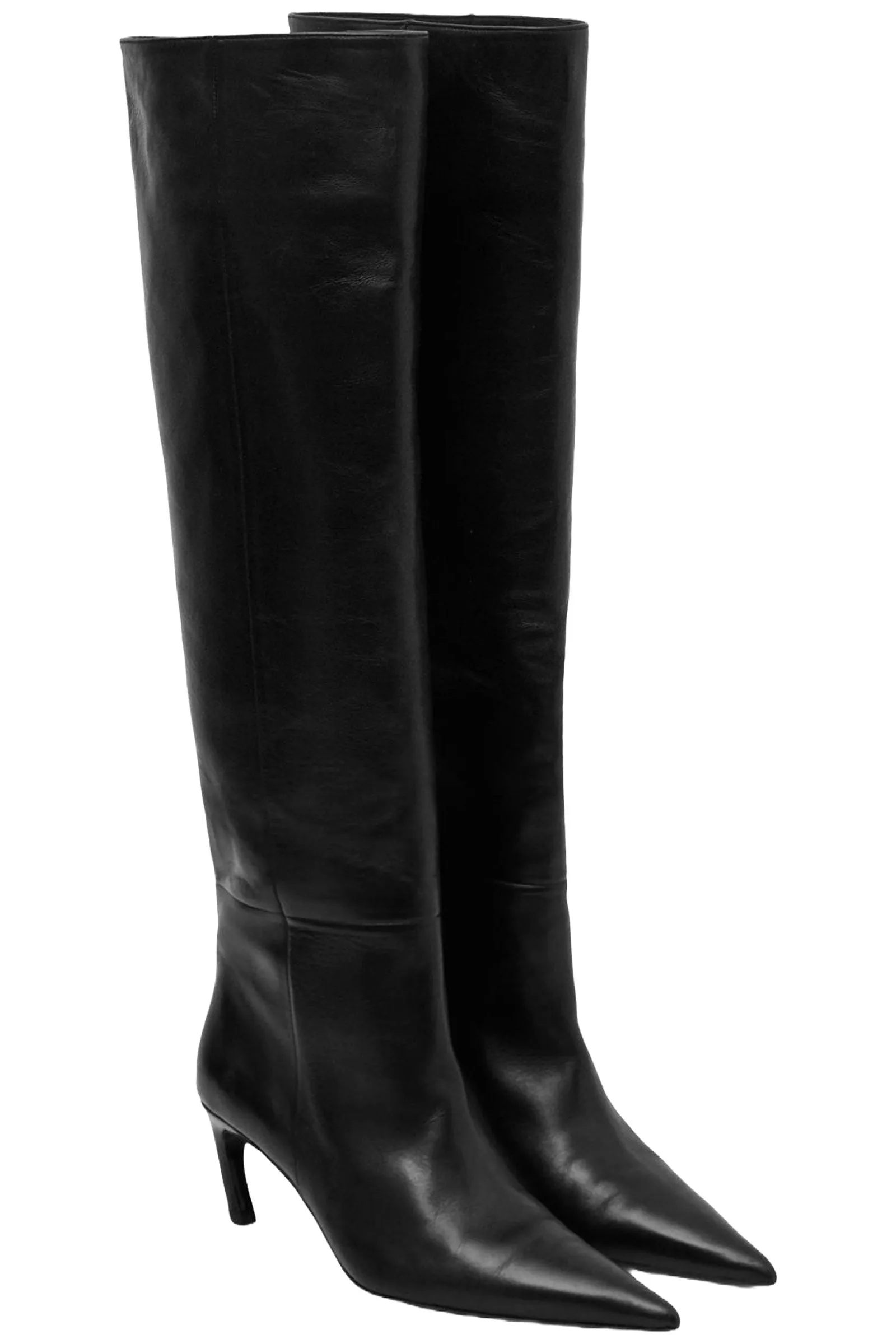 Pointed-toe Leather Knee-high Boots