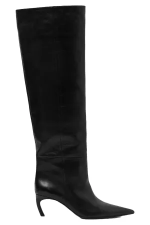 Pointed-toe Leather Knee-high Boots