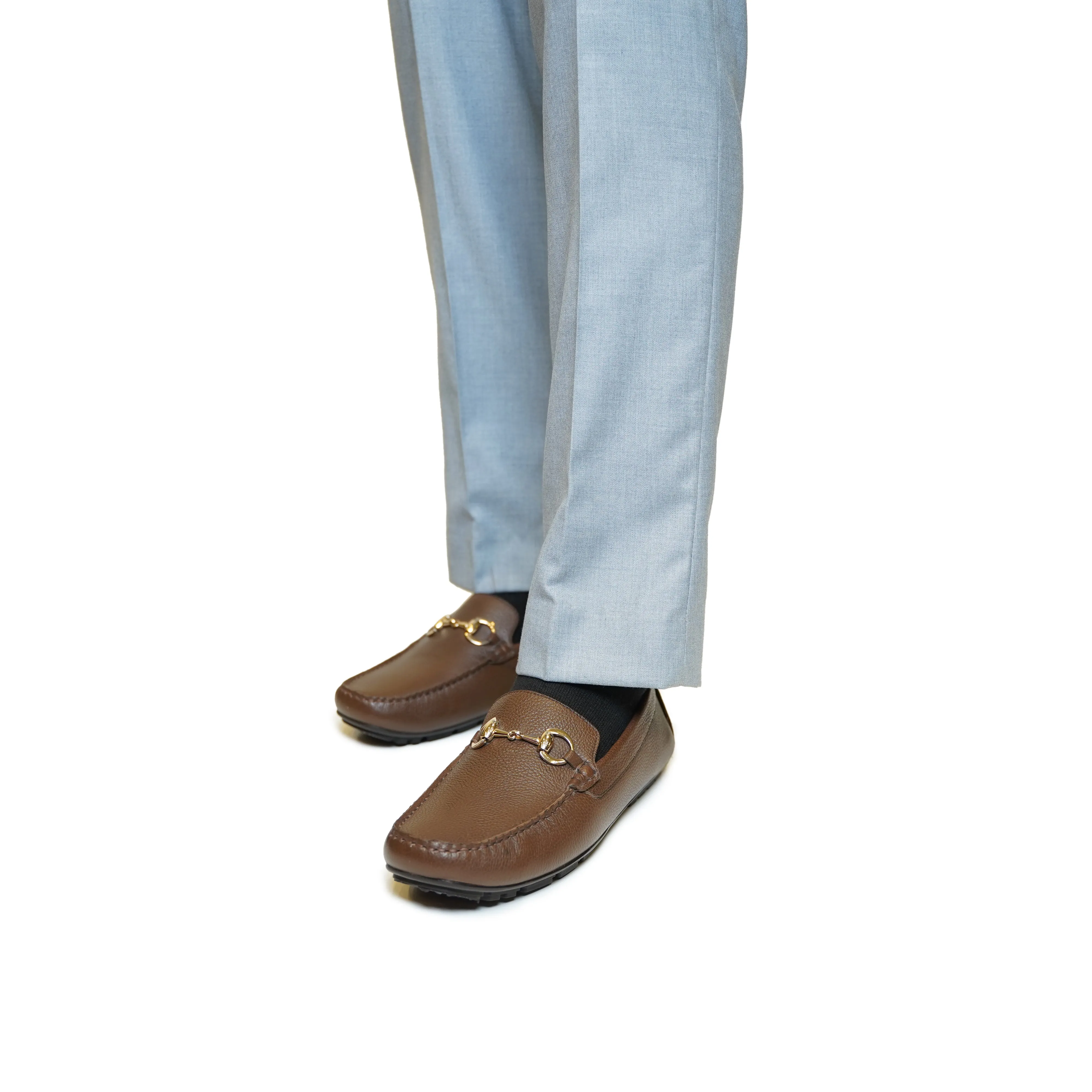 Saltash - Men's Brown Pebble Grain Leather Driver Shoe