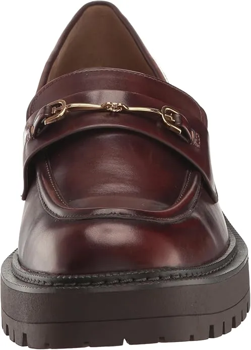 Sam Edelman Laurs Spiced Brandy Rounded Toe Slip On Chunky Heel Leather Loafers