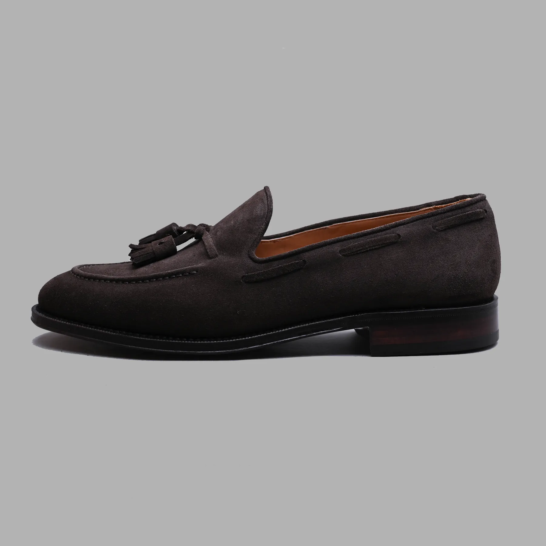 Tassel Loafer in Dark Brown Suede Leather