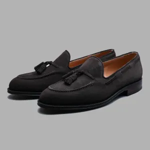 Tassel Loafer in Dark Brown Suede Leather