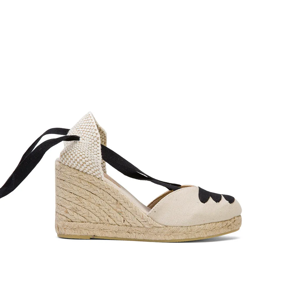 White Wedge Lace-Up Espadrilles with Shoelace Detail