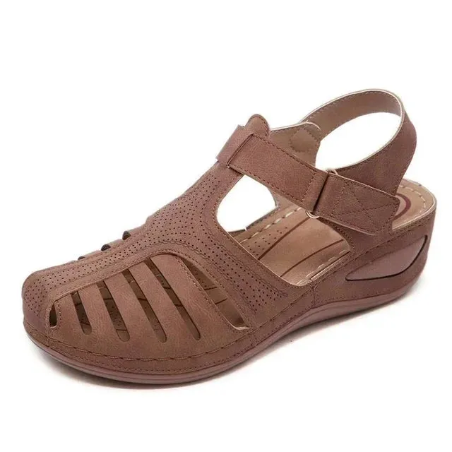 Women's Leather Vintage Buckle Sewing Solid Platform Sandals