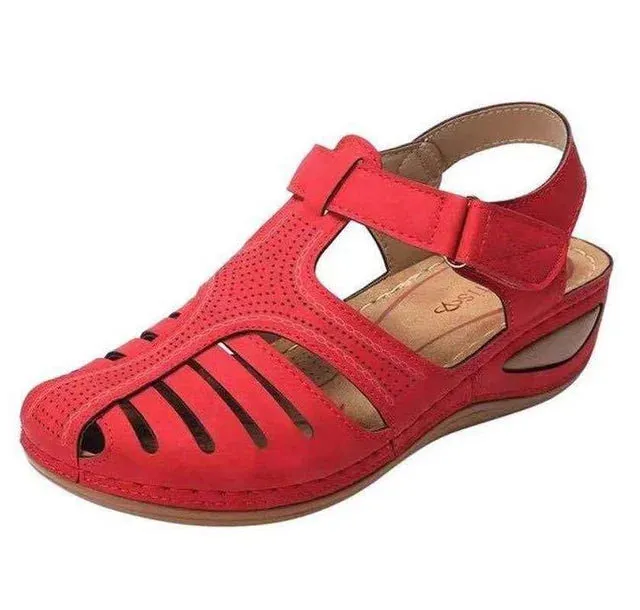 Women's Leather Vintage Buckle Sewing Solid Platform Sandals
