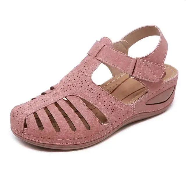 Women's Leather Vintage Buckle Sewing Solid Platform Sandals