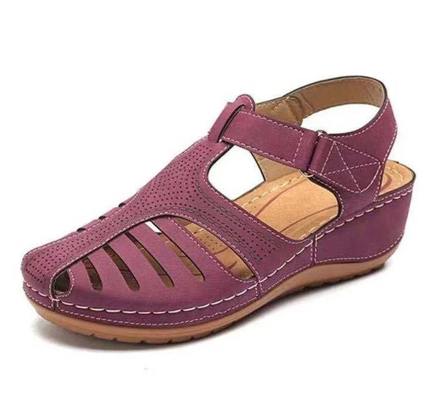 Women's Leather Vintage Buckle Sewing Solid Platform Sandals