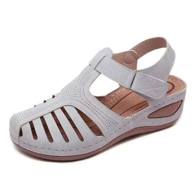 Women's Leather Vintage Buckle Sewing Solid Platform Sandals