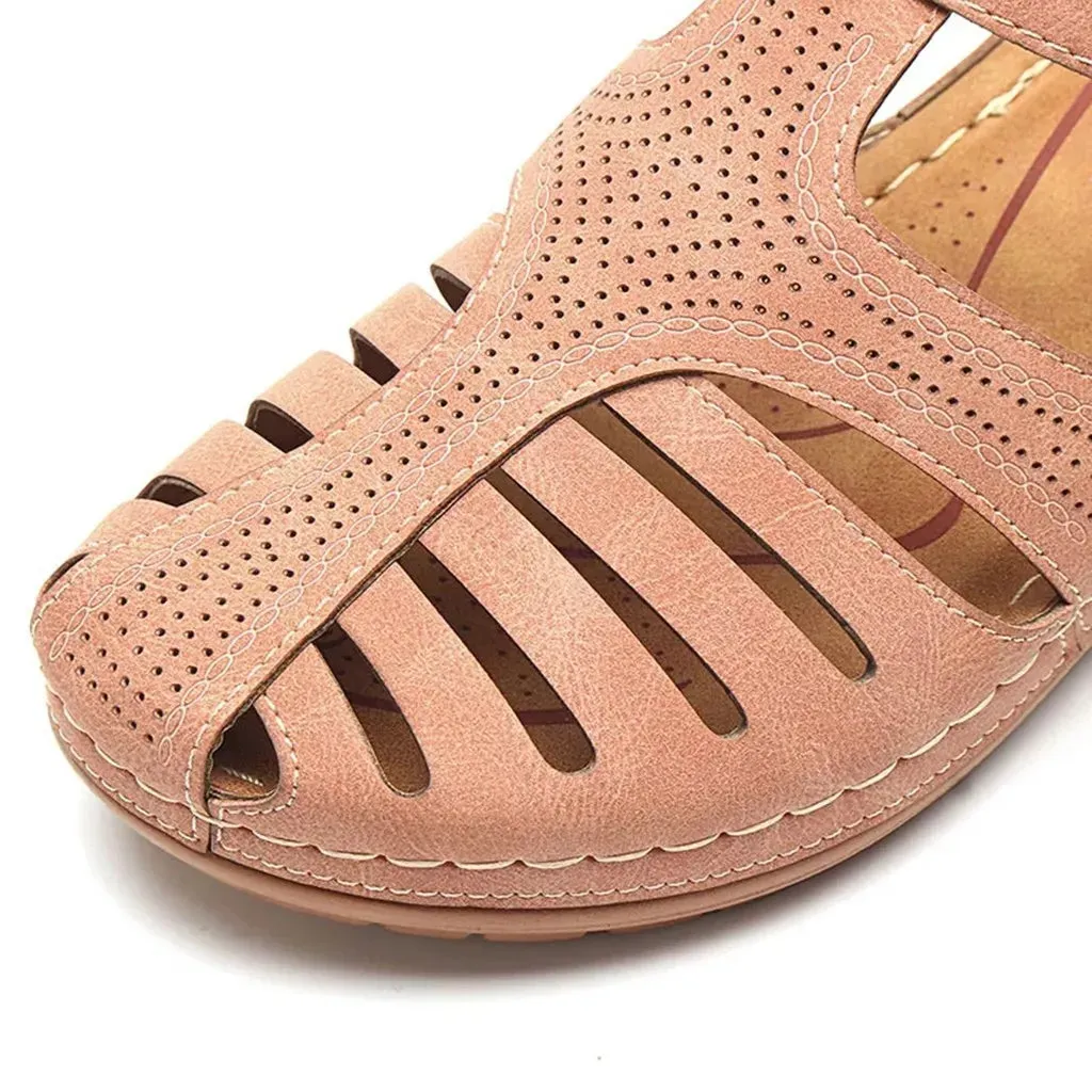 Women's Leather Vintage Buckle Sewing Solid Platform Sandals